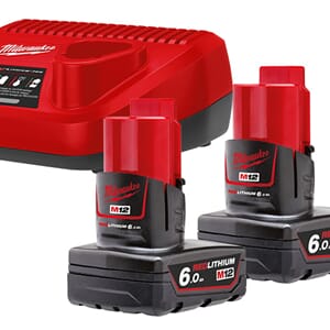 M12 NRG-602 12 V. BATTERISETT 2  X 6,0 Ah M/LADER