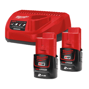 M12 NRG-202 12 V. BATTERISETT 2 X 2,0 Ah M/LADER