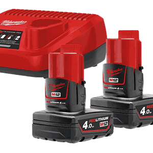 M12 NRG-402 12 V. BATTERISETT 2  X 4,0 Ah M/LADER
