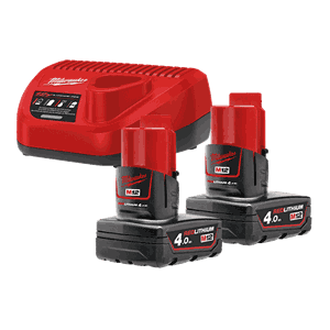 M12 NRG-402 12 V. BATTERISETT 2  X 4,0 Ah M/LADER