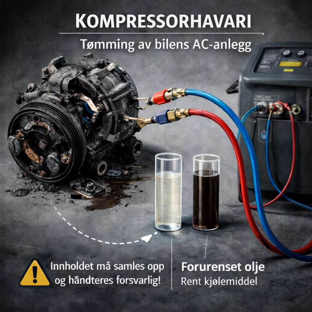 Kompressorhavari - tømming av bilens AC-anlegg